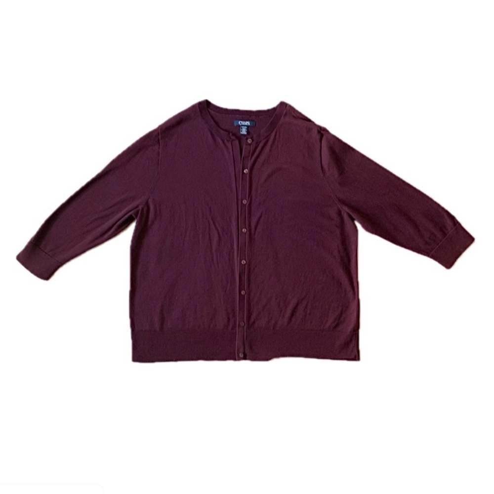Chaps Burgundy ¾ Sleeve Cardigan With Buttons Size 1X (GUC)